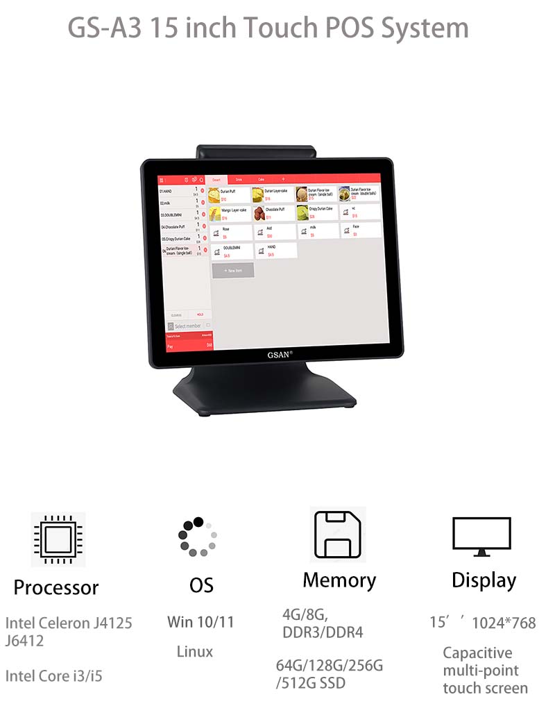 15 '' 'Cashier Computer Touch System System Adplave Adplieware Parameter для 