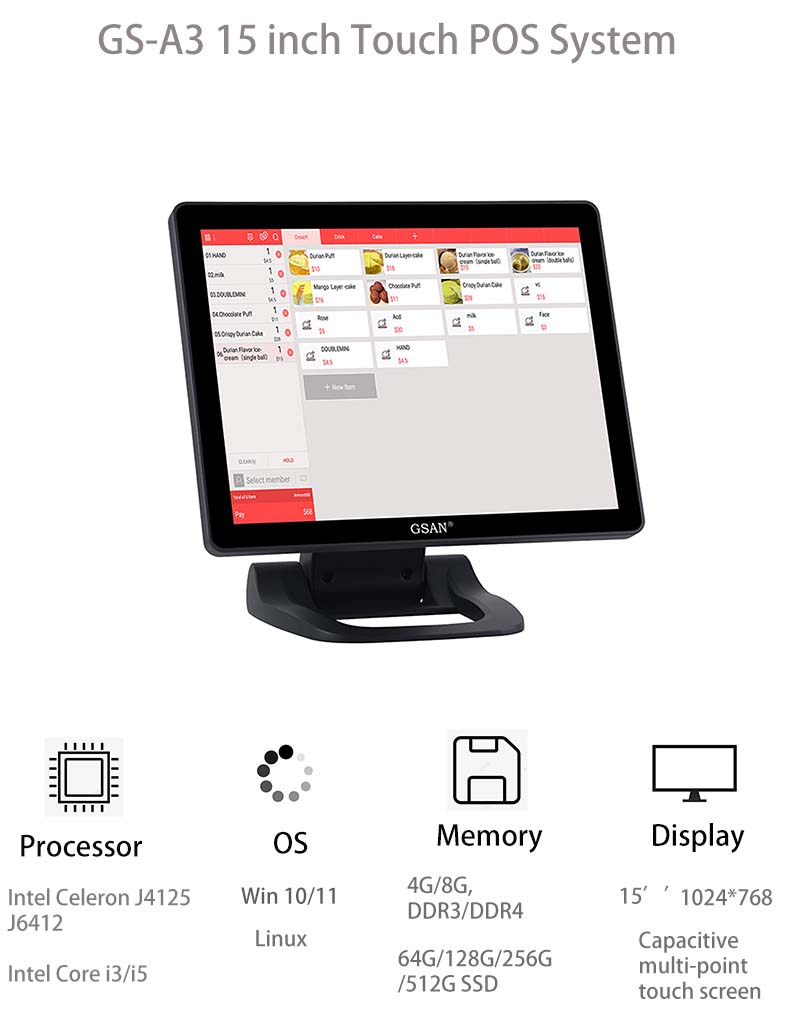 15 '' 'Cashier Computer Touch System System Adplieware Parameter для Saudi 