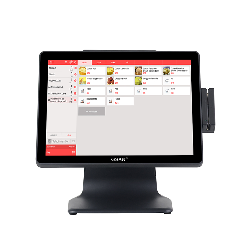 GS-A3 15-дюймовый емкостный сенсорный экран POS-система Настольный кассовый аппарат