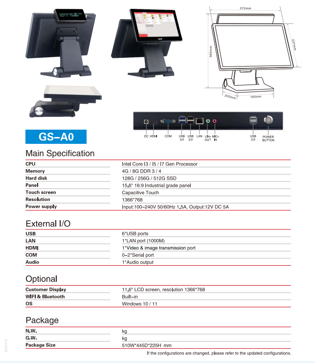 Характеристики POS-системы GS-A0